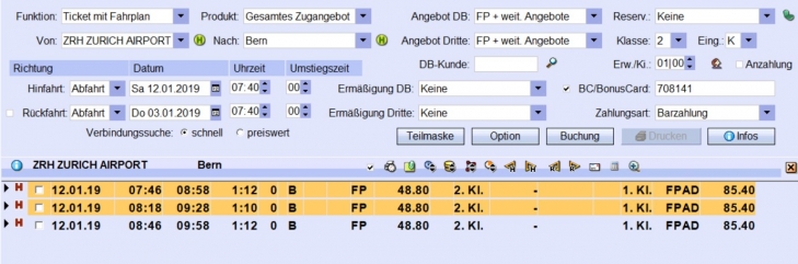 Amadeus Reiseplan Kombi Flug und Bahn 1